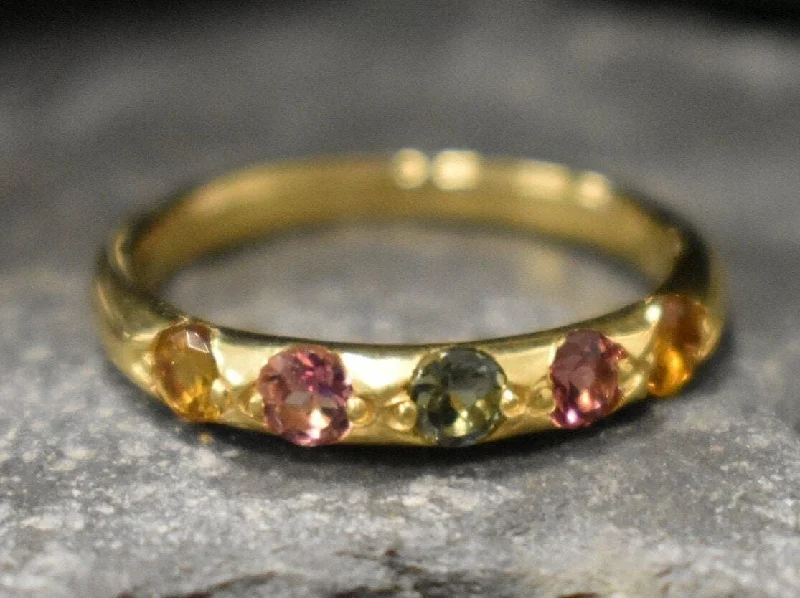 Unique gemstone rings for women -Tourmaline Gold Ring - Colorful Stackable Ring - Flush Gemstone Band