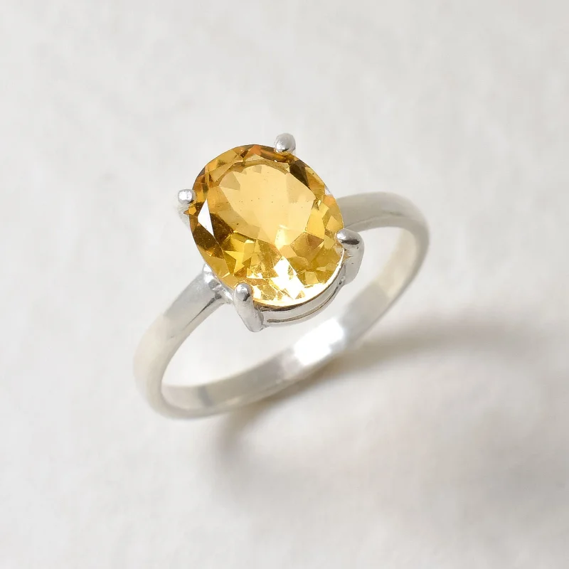 Round rings for women -Genuine Citrine Ring - Yellow Promise Ring - Classic Solitaire Ring