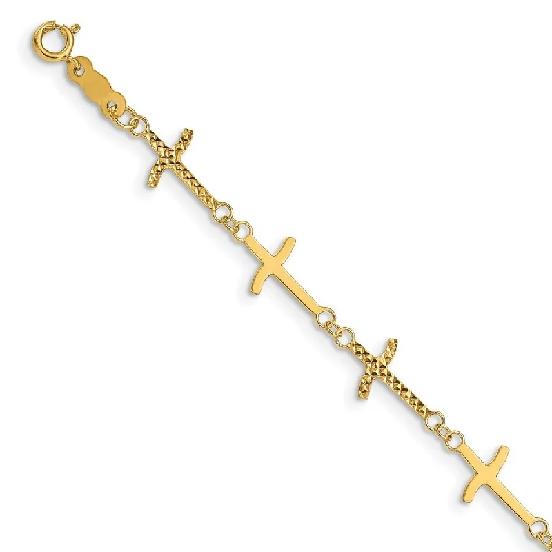 Women's bracelets online shop -Curata 7mm 14k Polished Sparkle Cut Religious Faith Crosses With 1in. Ext. Bracelet 7 Inch