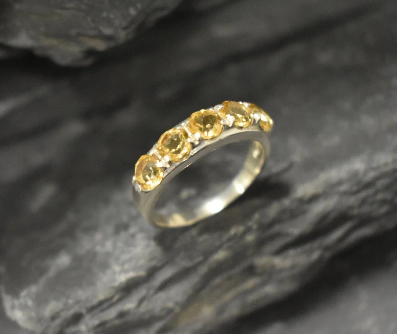 Colorful rings for women -Half Eternity Citrine Band - Natural Citrine Ring - Yellow Gemstone Band