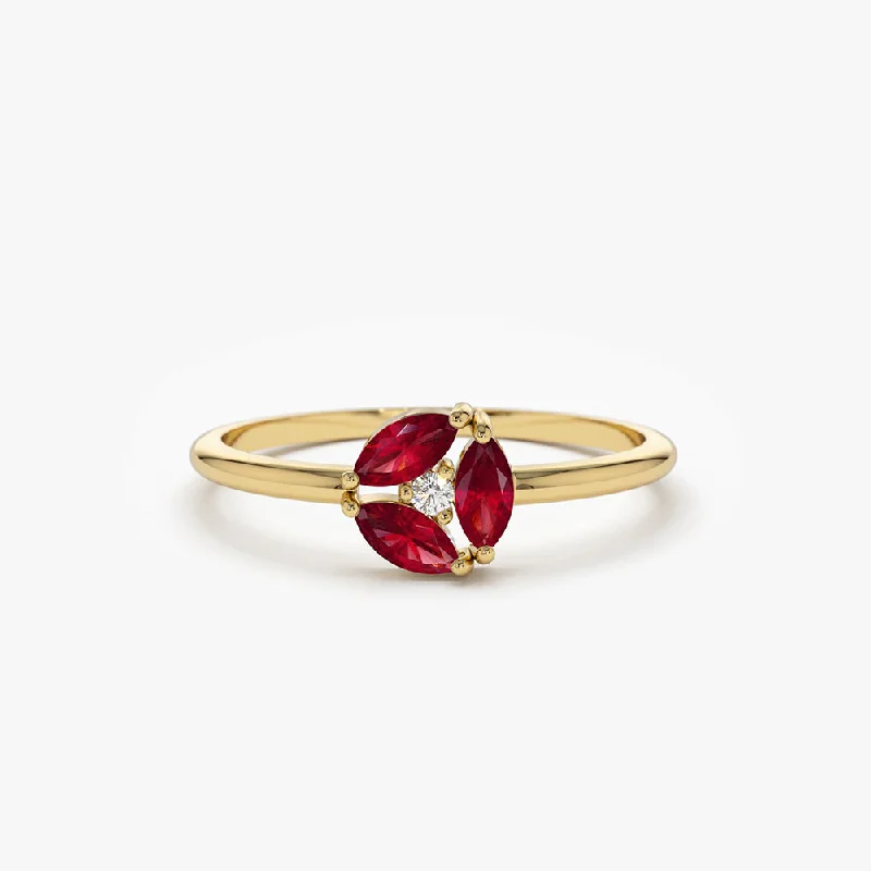 Minimalist engagement rings for women -14k Ruby Cluster Diamond Ring