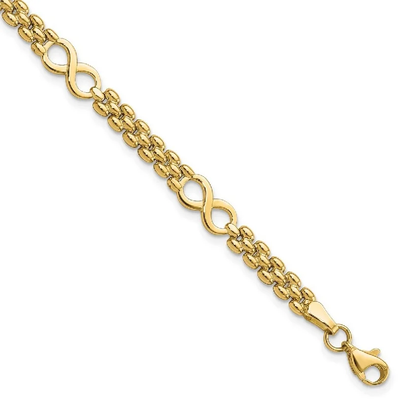 Infinity bangles for women -Curata 14k Gold Polished Infinity and Fancy Link Bracelet 7.5 Inch