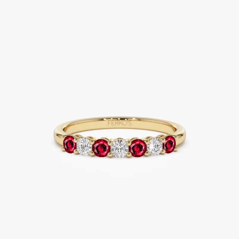 Colored gemstone engagement rings for women -14k 7 Stone Basket Setting Diamond and Ruby Wedding Ring