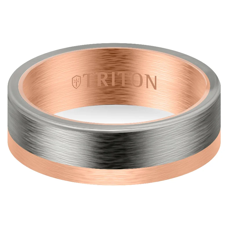 Colorful rings for women -7MM 14k Gold Ring - Asymmetrical Tantalum Inlay and Flat Edge