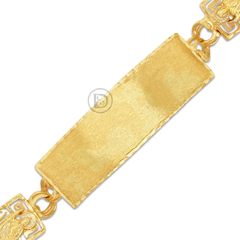 Tennis bangles for women -10K Yellow Gold Chino Link Personalize ID Name Bracelet with Saint Jude and Greek Key