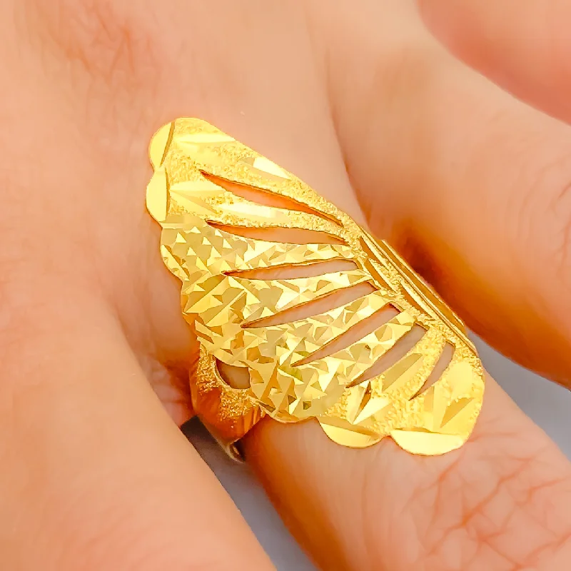 Ruby rings for women -Reflective Asymmetrical 21k Gold Feather Ring