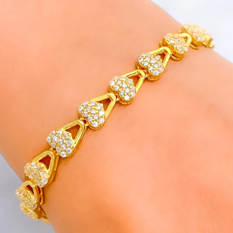 Modern cuff bracelets for women -Dazzling Heart 22k Gold CZ Bracelet