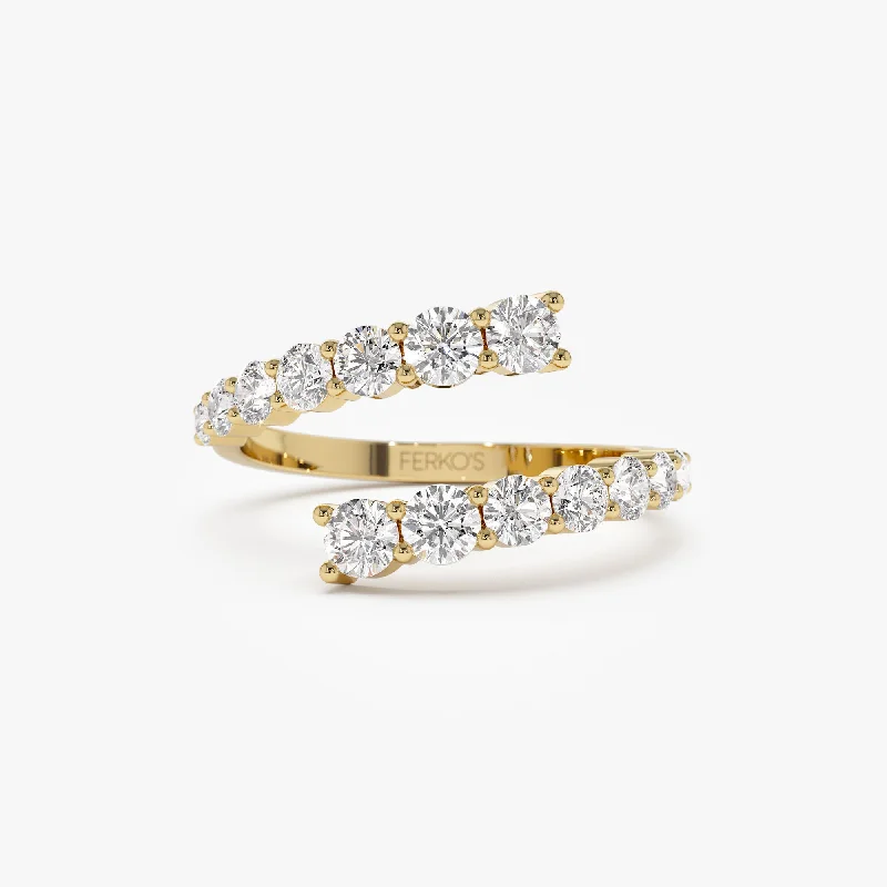 Engagement rings with antique diamonds for women -14k Cross Over Graduated Diamond Wrap Ring