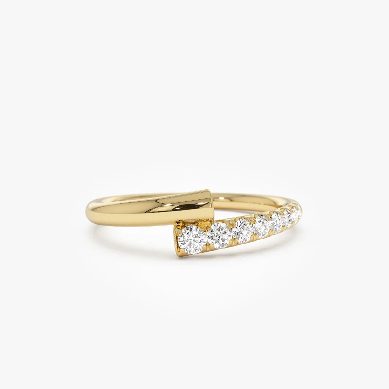 Halo engagement rings for women -14k Bypass Gold & Pave Diamond Ring