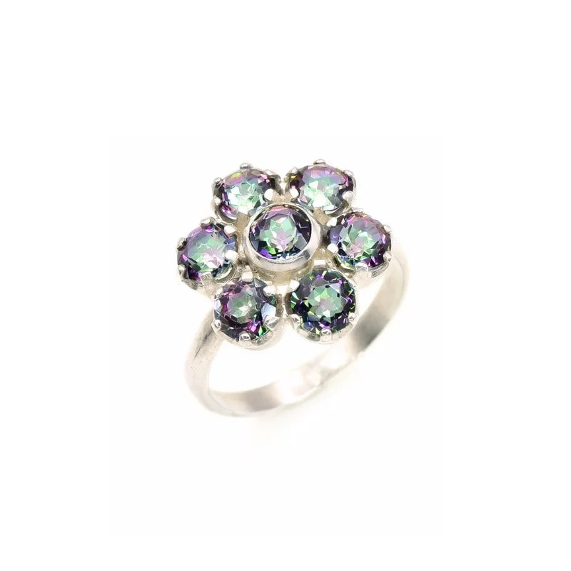 Diamond and gold rings for women -Daisy Topaz Ring - Genuine Mystic Topaz Ring - Purple Flower Ring