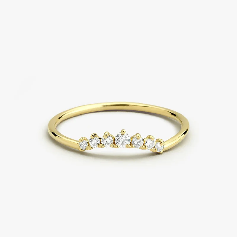 Engagement rings with side stones for women -14K Gold Curved Diamond Ring