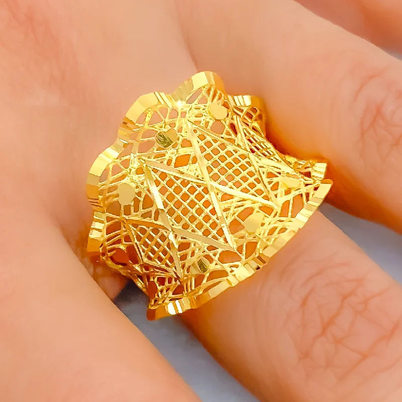 Heart-shaped rings for women -Dressy Unique 21k Gold Mesh Ring