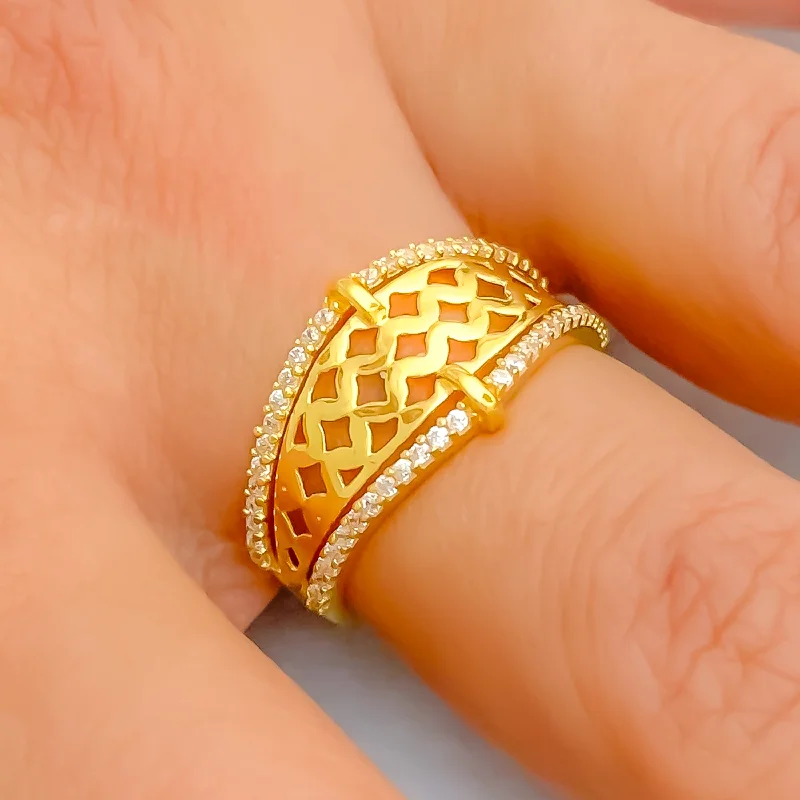 Statement rings for women -Elegant Decorative Tapering 22k Gold CZ Ring