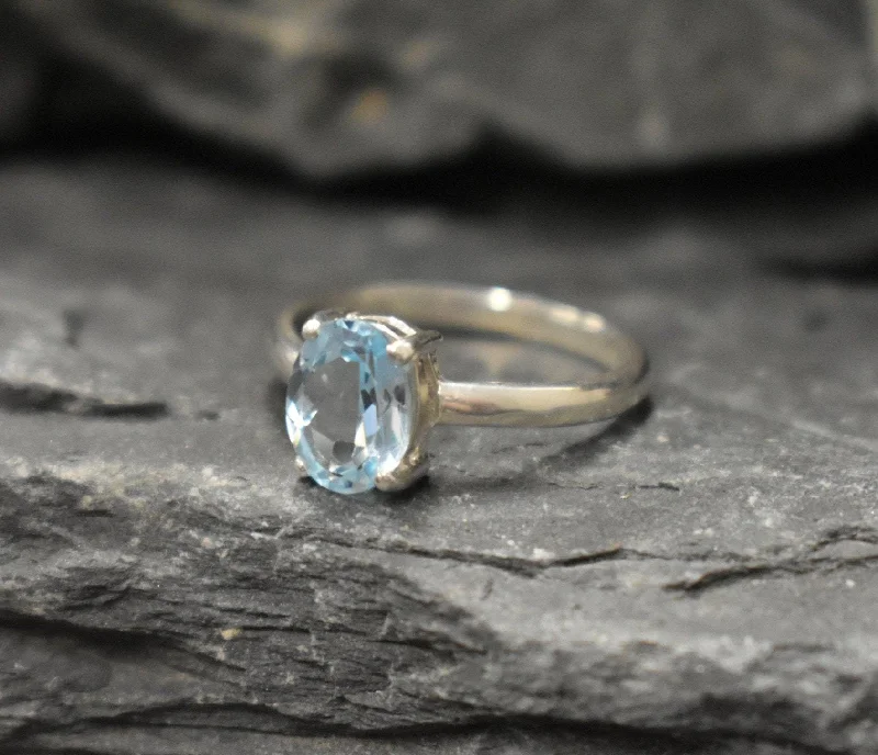 Vintage engagement rings for women -Blue Topaz Ring - Natural Blue Topaz Ring - Sky Blue Solitaire Ring