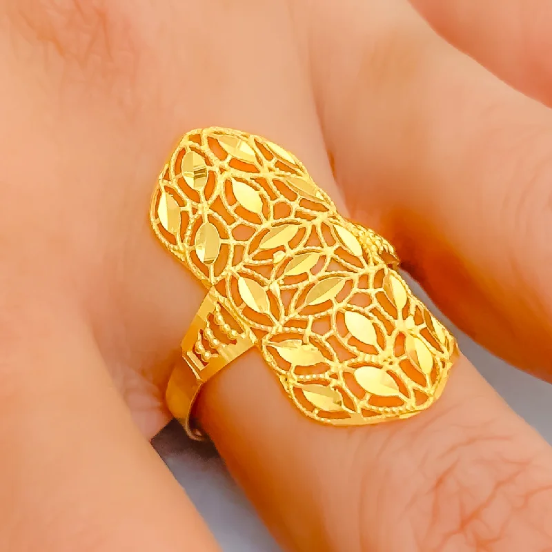 Antique rings for women -Ornamental Elevated 21k Gold Netted Ring