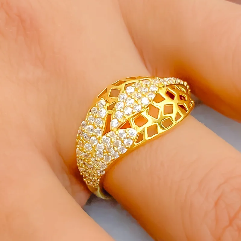 Women's rings online shop -Charming Flowing 22k Gold CZ Statement Ring