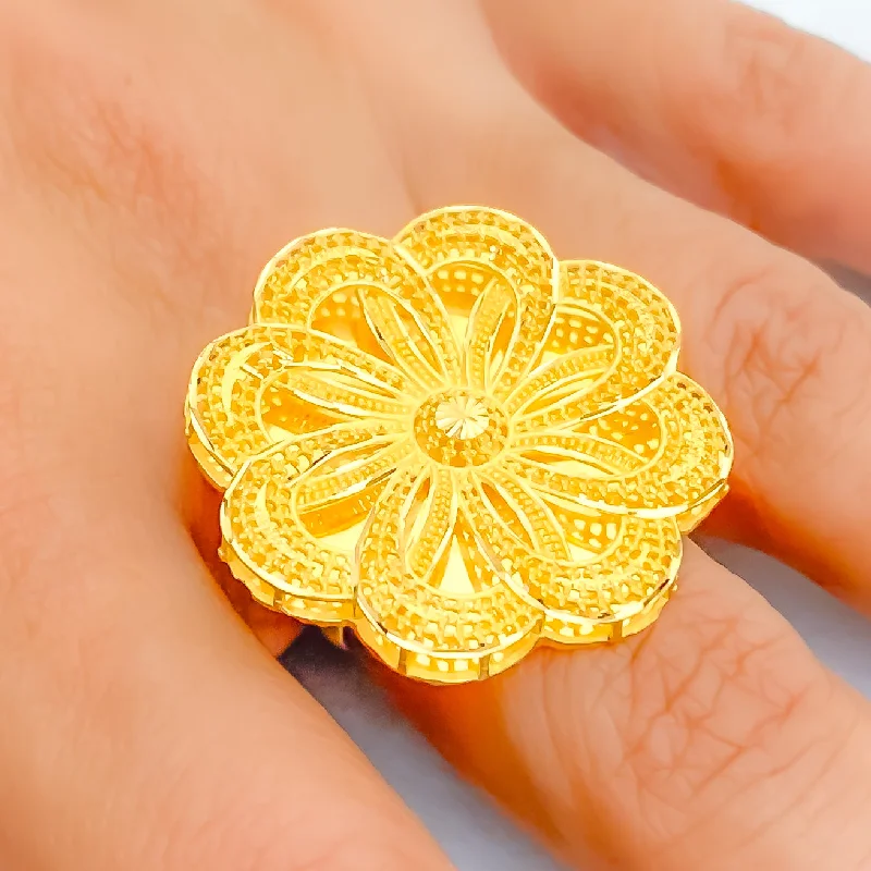 Elegant gemstone rings for women -Beautiful Flower 21k Gold Ring