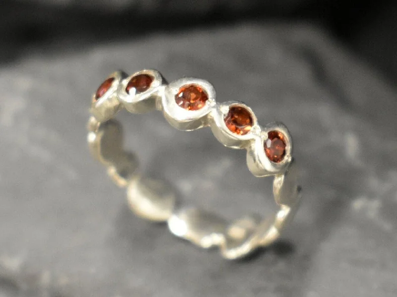 Fashionable statement rings for women -Genuine Garnet Ring - Garnet Bubble Band - Vintage Eternity Ring