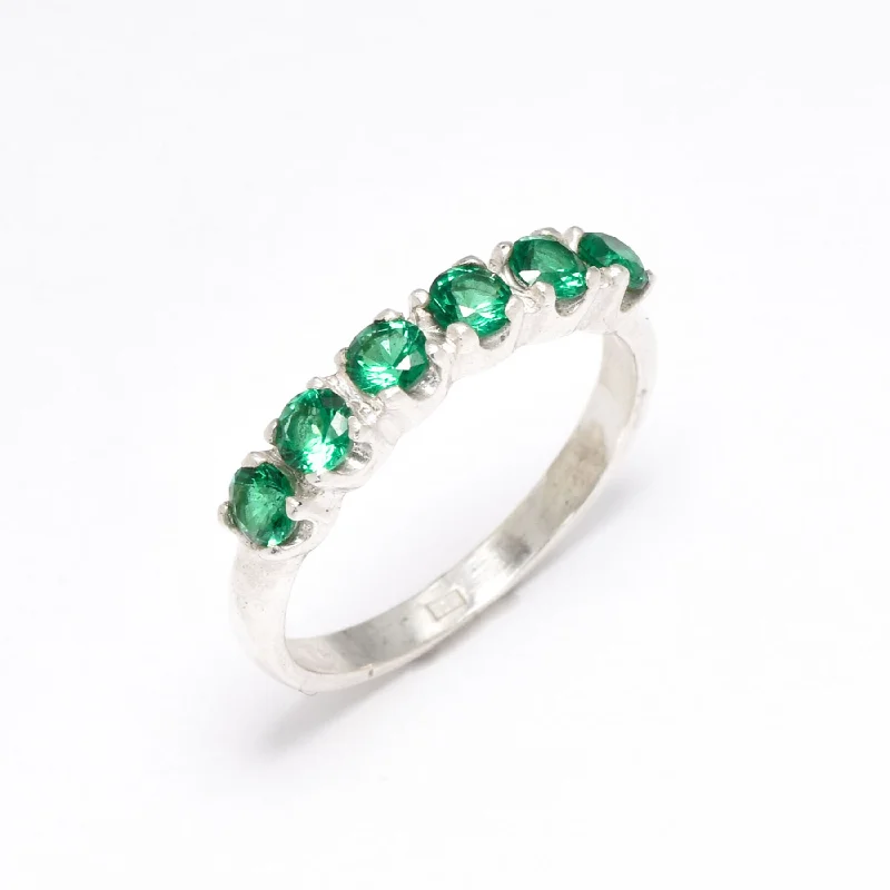 Designer fashion rings for women -Green Emerald Ring - Half Eternity Ring - Green Stackable Ring