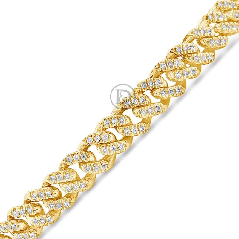 Elegant bracelets for women -10K Solid Yellow Gold 1.63CT tw Round Cut Diamond Cuban Link 5.6mm Bracelet