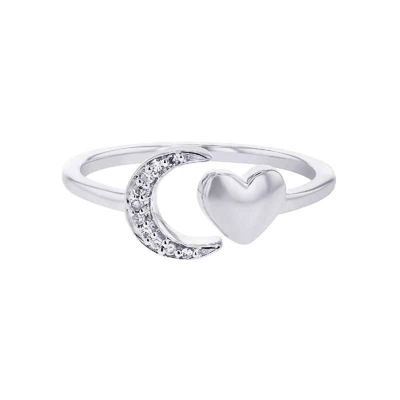 Unique engagement rings for women -Silver Moon and Back Diamond Wrap Ring