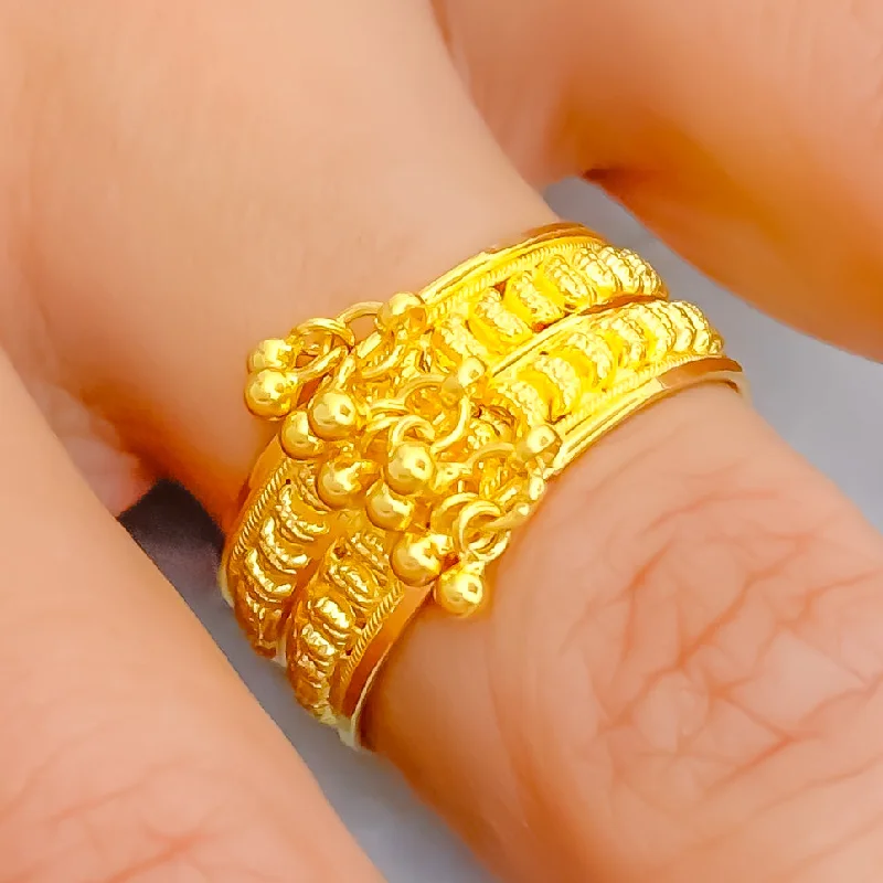 Unique rings for women -Bold Engraved 22K Gold Band Ring