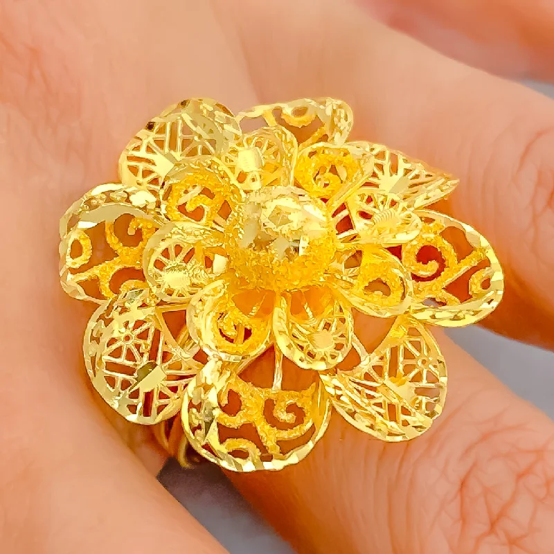 Double rings for women -Sophisticated Filigree 22k Gold Flower Ring