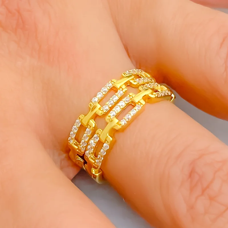 Sapphire rings for women -Stylish Brilliant Geometric 22k Gold CZ Ring