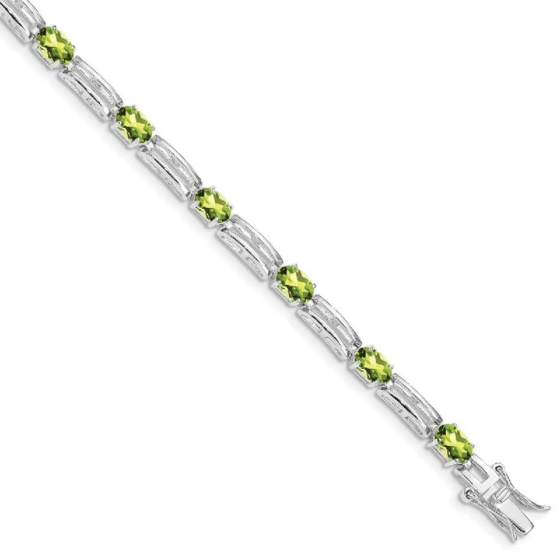 Silver diamond bracelets for women -Curata 925 Sterling Silver Polished Box Catch Closure Diamond and Peridot Bracelet