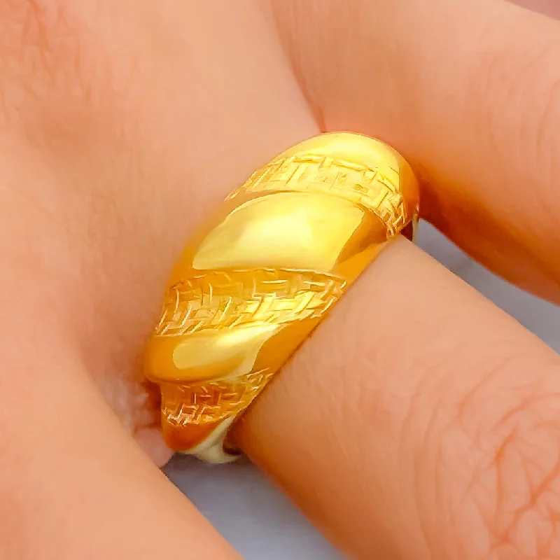 Oval rings for women -Bold Engraved 21k Gold Ring