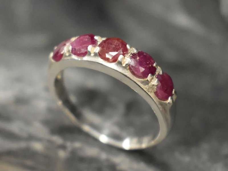 Stackable gemstone rings for women -Natural Ruby Ring - Half Eternity Ruby Band - July Birthstone Ring