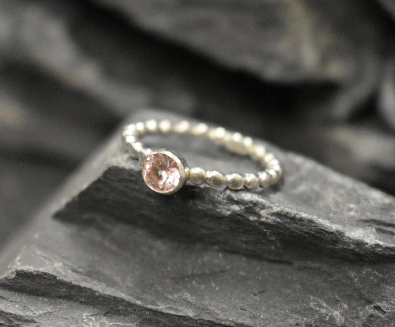 Custom-designed rings for women -Morganite Ring - Round Pink Ring - Silver Bubble Band