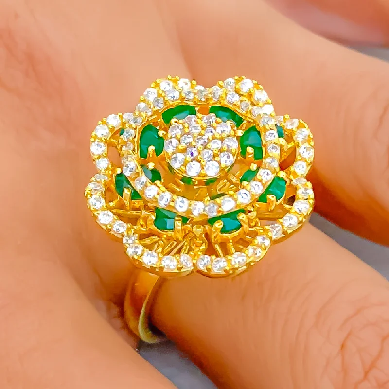 Twisted rings for women -Grand Dressy Floral 22k Gold CZ Ring