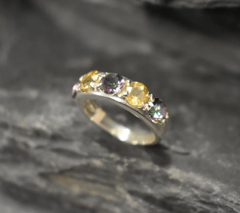 Affordable rings for women -Wide Citrine Ring - Mystic Topaz Ring - Vintage Eternity Band