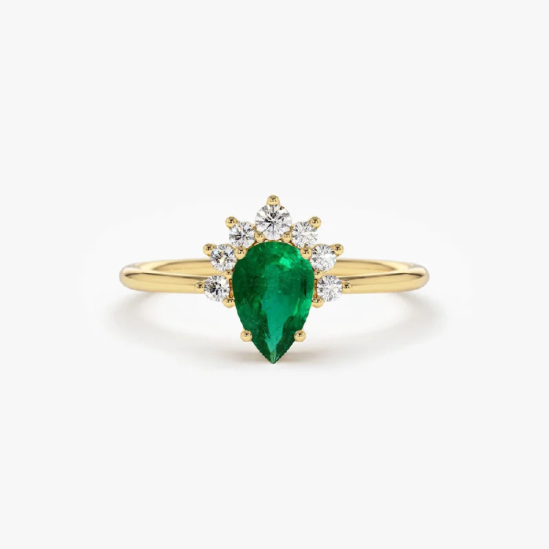 Engagement rings with pear diamonds for women -14k Pear Shape Emerald Engagement Ring