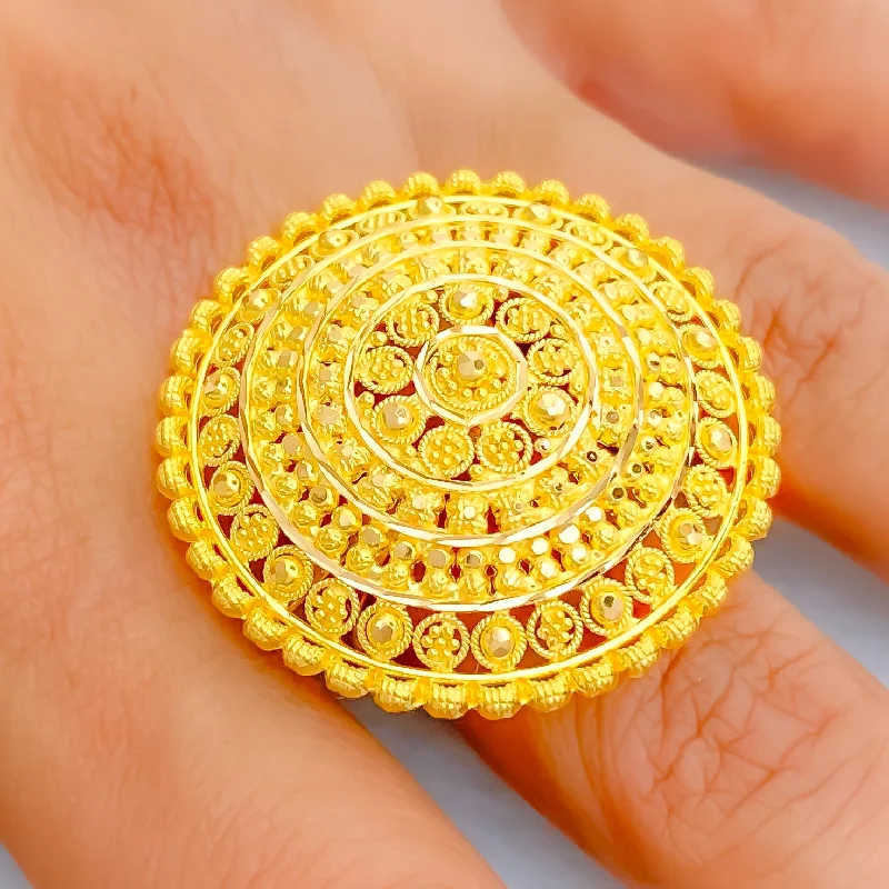 Custom diamond rings for women -Graceful Contemporary Domed 22k Gold Statement Ring