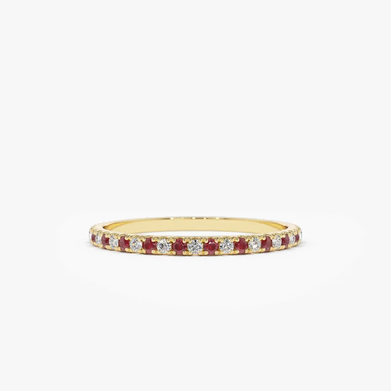 High-end luxury engagement rings for women -14K Ruby and Diamond Alternating Eternity Ring