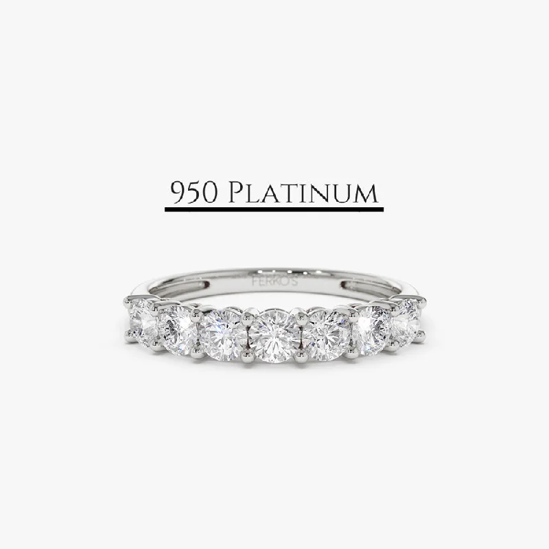 Designer engagement rings for women -Platinum 7 Stone Basket Setting Diamond Wedding Ring 0.70ctw