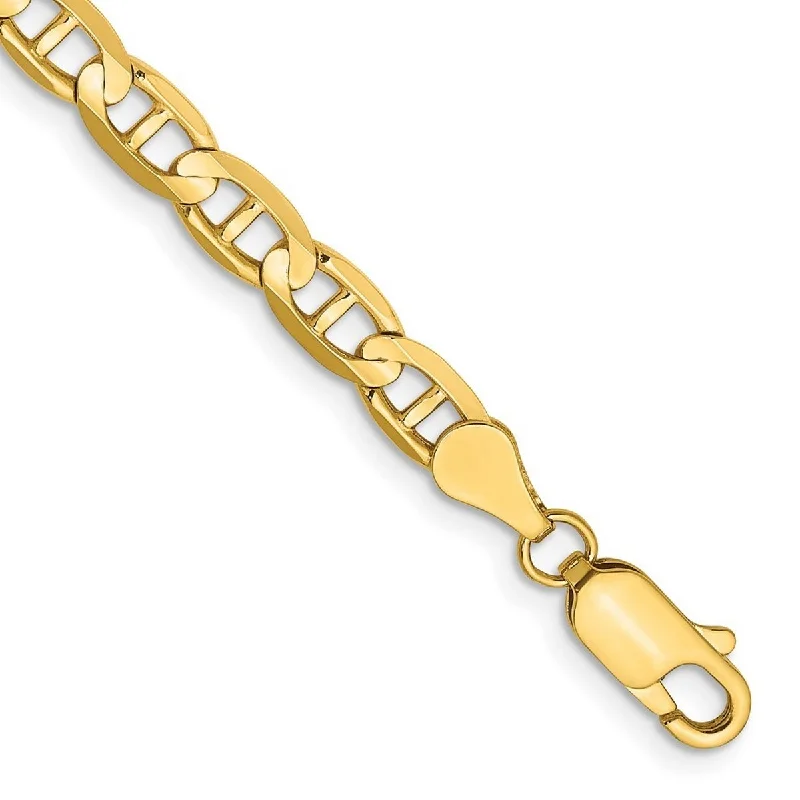 Gold diamond bracelets for women -Curata 10k Yellow Gold 4.5mm Concave Mariner Anchor Chain Bracelet