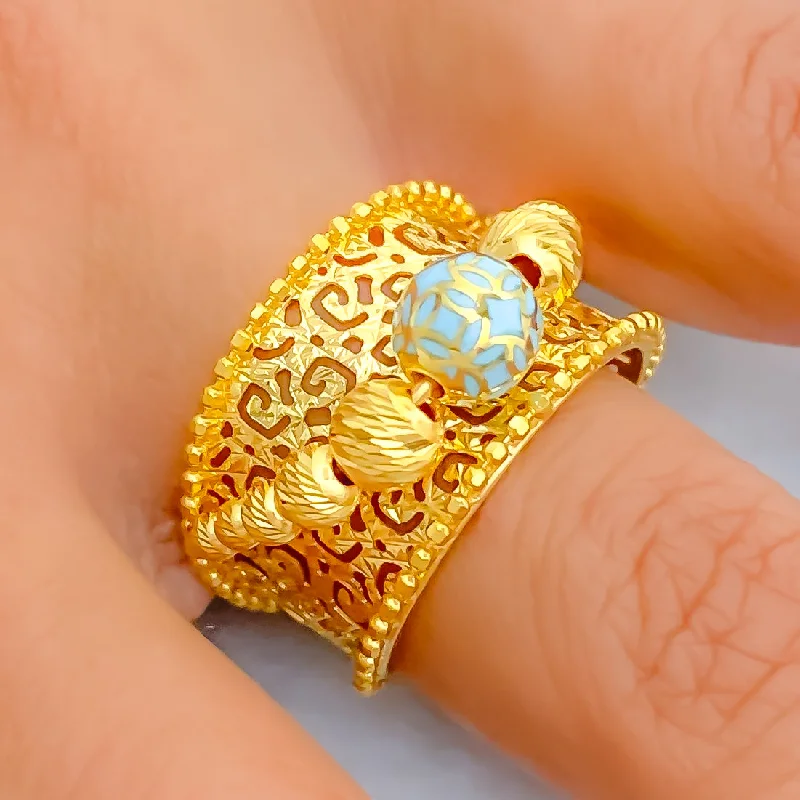 Round rings for women -Captivating Enamel 21k Gold Ring