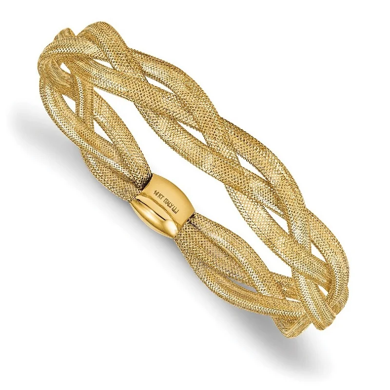 Tennis bangle bracelets for women -Curata 10mm 14k Yellow Gold Flexible Gold Fancy Stretch Cuff Stackable Bangle Bracelet