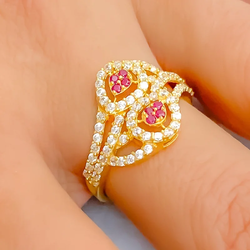 Classic rings for women -Fashionable Blooming 22k Gold CZ Statement Ring