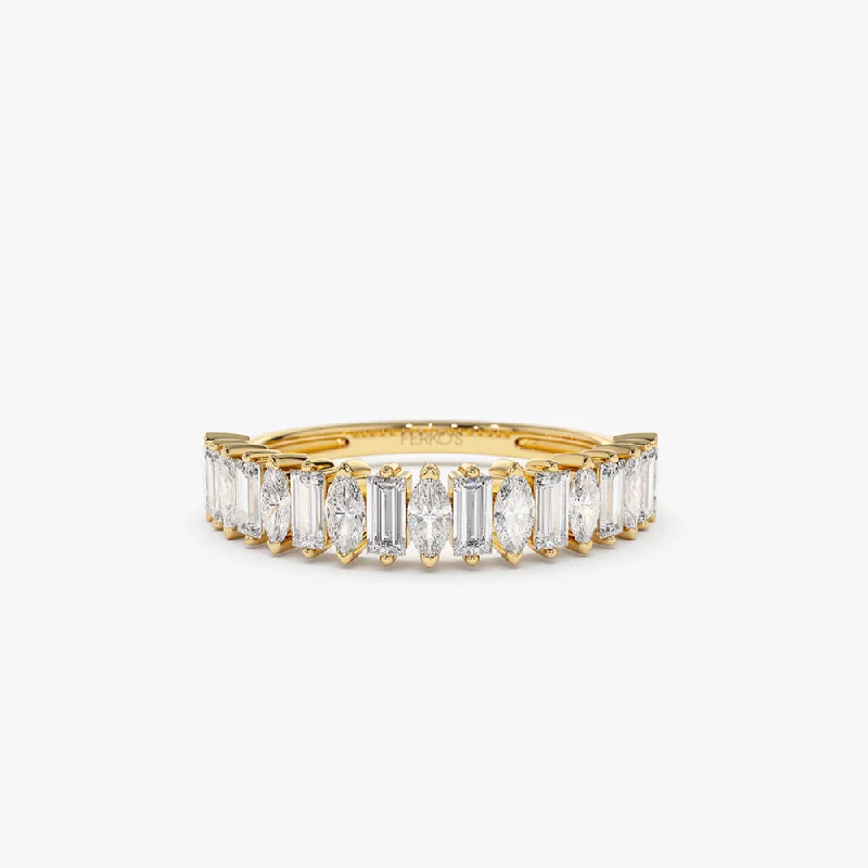 Classic engagement rings for women -14k Marquise & Baguette Diamond Wedding Ring