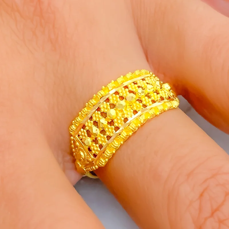 Boho rings for women -Medium Engraved 22K Gold Ring