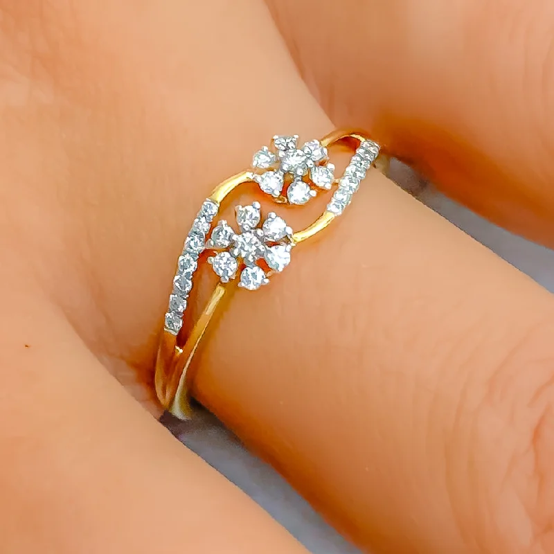 Vintage-inspired engagement rings for women -Dainty Dual Flower 18k Gold + Diamond Ring