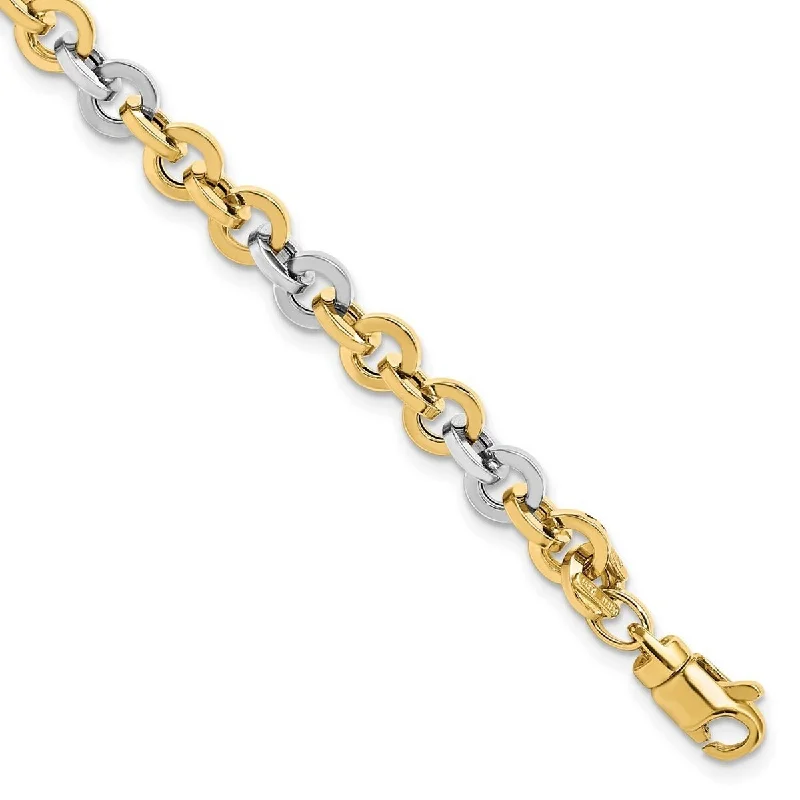 Fashionable bracelets for women -Curata 14k Two tone Gold Polished Link Bracelet 7.5 Inch