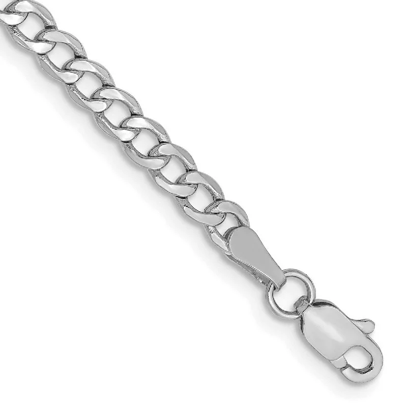 Bold bracelets for women -Curata 14k White Gold Hollow Polished Lobster Claw Closure 3.35mm Semi-solid Curb Link Chain Bracelet - 7 Inch