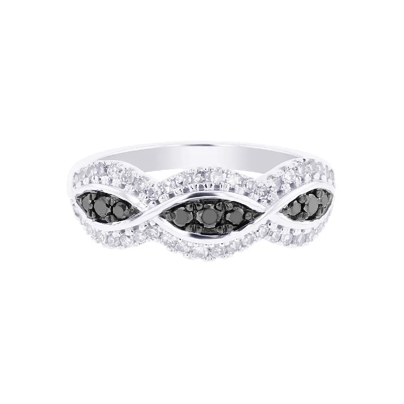 Engagement rings with diamonds for women -Silver Black & White Eyelet Diamond Ring