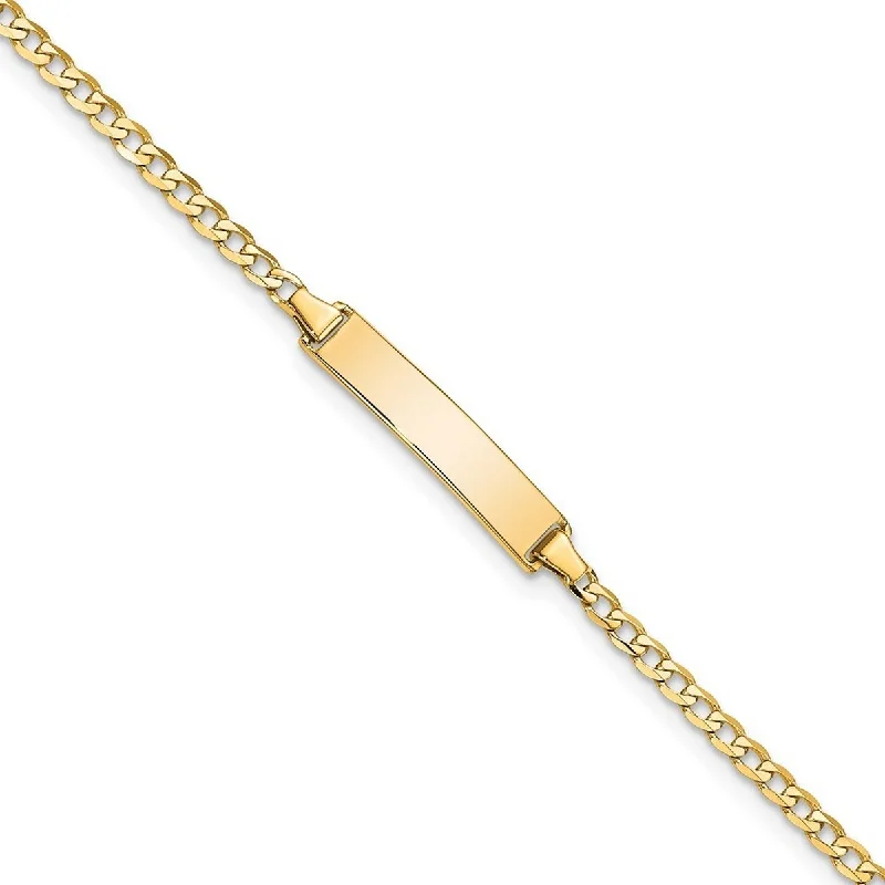 Handcrafted bangles for women -Curata 10k Yellow Gold 4mm Engravable Flat Curb Link ID Bracelet