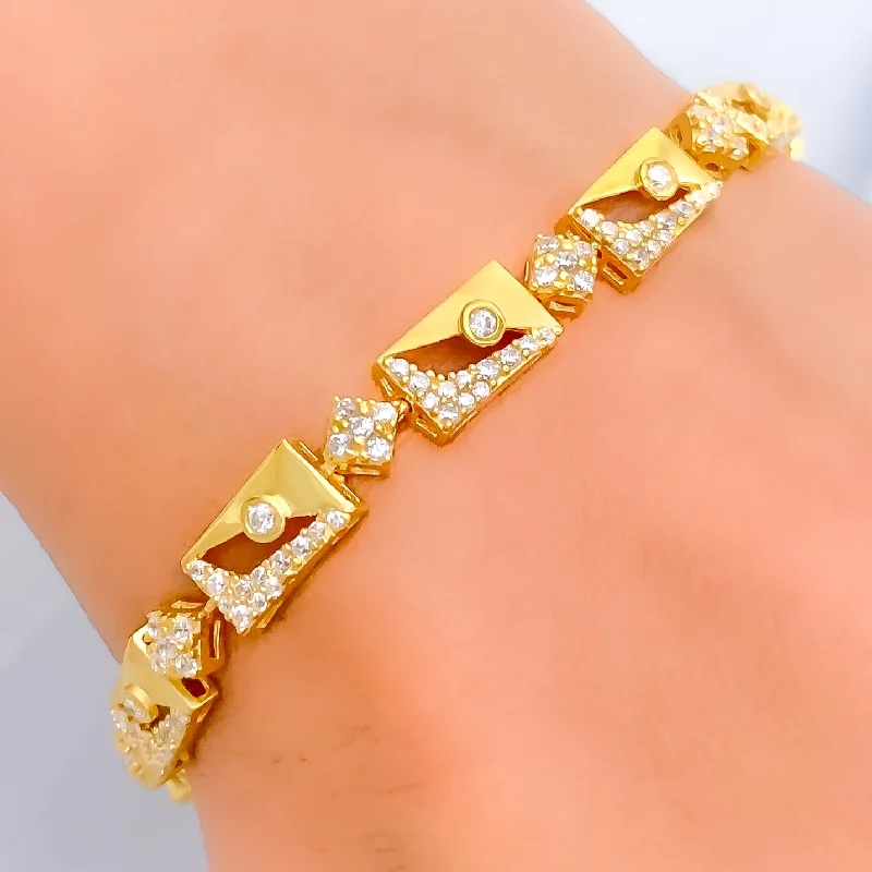 Custom gemstone bracelets for women -Trendy Rectangular 22k Gold CZ Bracelet